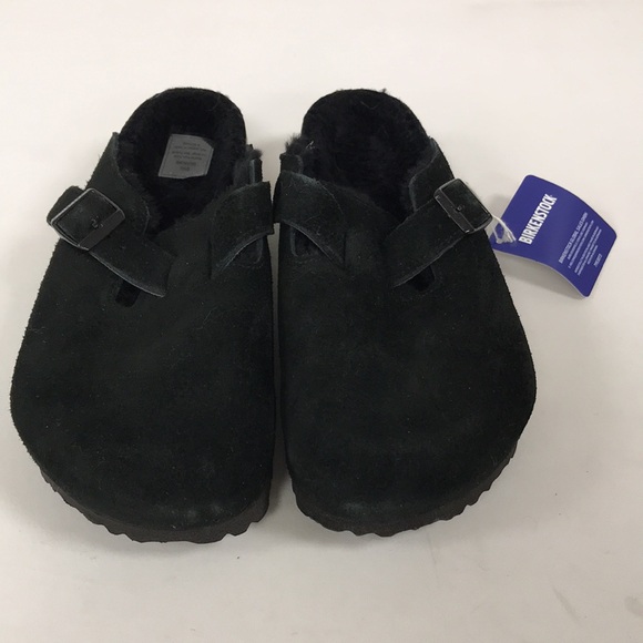 Birkenstock Unisex Boston Fur Shearling Clogs Black Suede size 6 men/ 8 women US - Picture 2 of 6